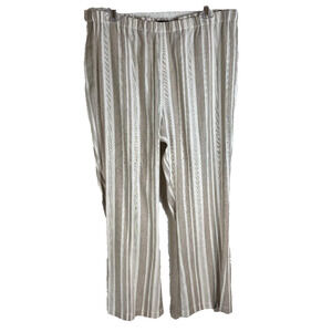 Peace of Cloth 56% Linen Beige stripe Wide Leg Pants Women's Size L NWT